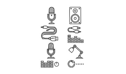 Fototapeta premium Simple Recording Equipment Outline Icons Collection Line Art Vector on White