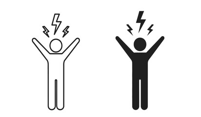Fototapeta premium Vector illustrations of people experiencing electric shock or pain with lightning bolts