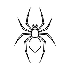 Obraz premium Black spider on a white background sitting on a web in a simple vector illustration style