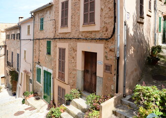 Historical Buildings in the Village Banyalbufar in the Mountains Serra Tramuntana on the Island Mallorca