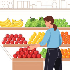 Obraz premium Woman Shopping for Fresh Fruits in Grocery Store Produce Aisle