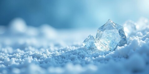 Crystalline Ice Formations Resting on a Pristine Snowscape Under a Bright, Clear Sky