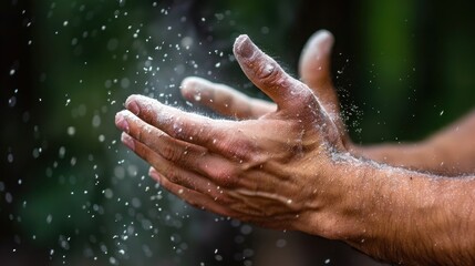 Fototapeta premium Hands Clapping Together with Dust Particles Flying in the Air, Symbolizing Triumph, Success, or Celebration Moment