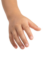 Child Hand Reaching Down for Support or Grabbing Object, Little Kid Arm and Finger Gesture, isolated on white and transparent background, PNG