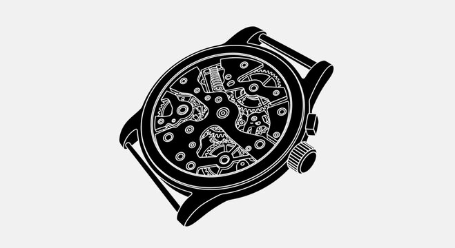 Skeleton Watch Mechanism Close-up, Vintage Mechanical Movement, Timepiece Engineering