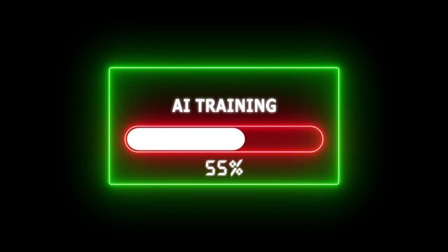 Futuristic Loading Bar with Ai training Text on Black Background. Cyber Security Progress Bar Neon Animation.