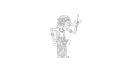Traditional Indonesian Wayang Kulit Puppet Outline Drawing, Cultural Performance