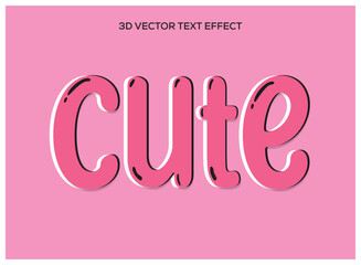3d cute text effect, Pink 3D Vector Text Effect Word Cute on Pink Background