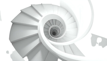 Obraz premium Bird's-eye view of a pristine, white, spiral staircase, descending into darkness