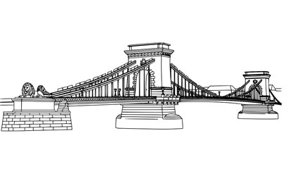 Fototapeta premium Minimalist Line Art Vector of Chain Bridge Budapest Hungary Landmark on White Background