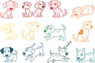 Cute Cartoon Dog Illustrations: A Variety of Poses and Expressions