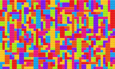 Obraz premium Realistic multicolor plastik constructor background. Play and build concept. Vector illustration