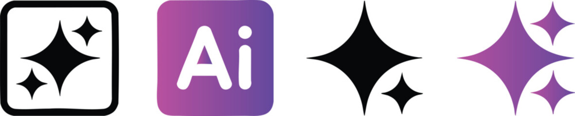 Creative Software and Sparkle Icon Set, Digital Design Tool and Magic Effect Graphics, Adobe Illustrator Inspired AI and Sparkle Symbols, Minimalist Graphic Design and Creativity Pictograms. © naeem