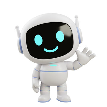 Friendly 3D robot waving hand isolated on light background representing greeting message, welcome screen, and chatbot assistant interaction concept.