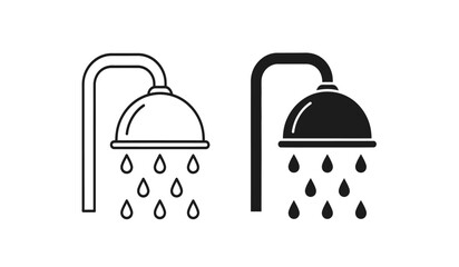 Obraz premium Black and white shower head icons with water droplets on pure