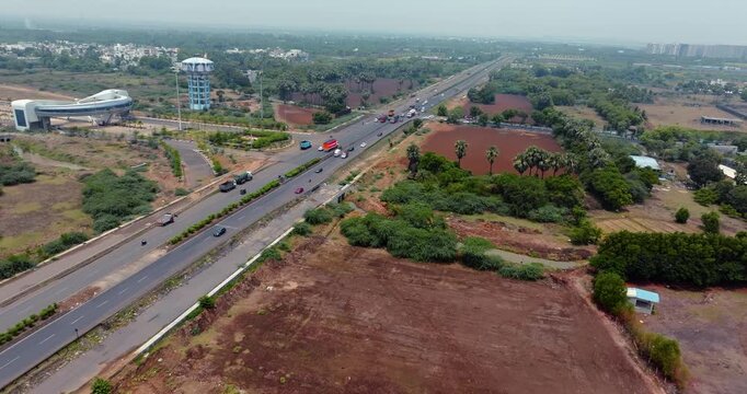 A breathtaking aerial view of Surat city in Gujarat, India, showcases its vibrant urban landscape, bustling streets, and modern infrastructure. urban development and economic growth in Western India
