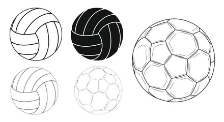 Obraz premium Line art illustration of various sports balls volleyballs and soccer balls
