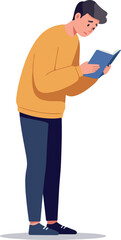 Obraz premium Young Man Reading Book Flat Design Minimal Illustration
