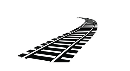 Curving railway track extends into the distance on a white background © msunny93