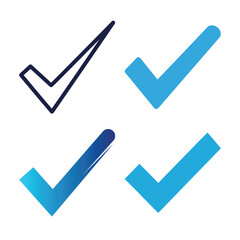 Four checkmarks in different shades of blue and black