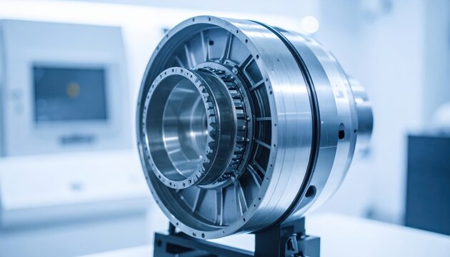 Power Efficiency Design: Rotary engine core displayed in engineering lab
