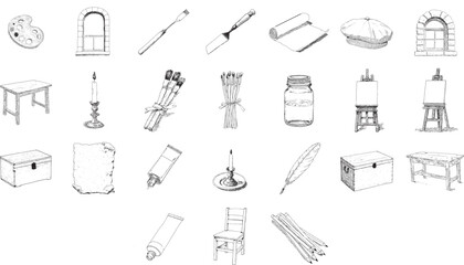 Hand Drawn Art Studio and Artist Tools Sketch Collection