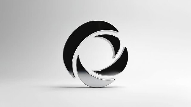 Abstract metallic circular shape rotating on a white background.