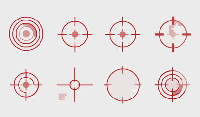Minimal Red Crosshair and Target Outline Icons Vector Set