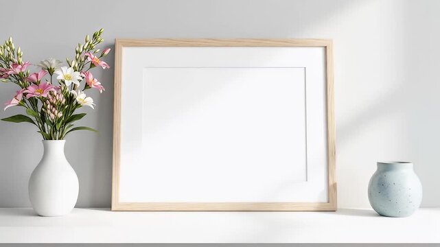 Empty Picture Frame with Flowers Vase.