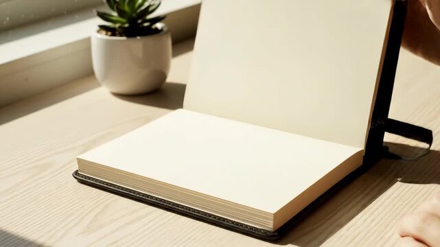 Person writing in a notebook with a pen on a desk.