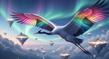 Fototapeta premium Aurora Crane in Floating Cloud Isles
