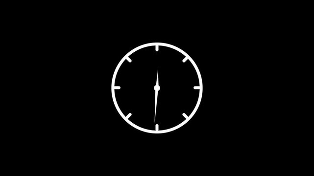 clock icon animation on black background. analog clock timer circle animated. 12 Hours Clock. Clock icon vector animation with clock face