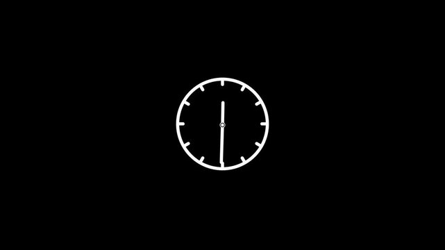 clock icon animation on black background. analog clock timer circle animated. 12 Hours Clock. Clock icon vector animation with clock face