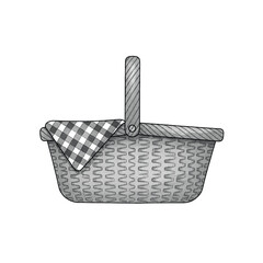 Obraz premium Wicker picnic basket with checkered cloth vector illustration