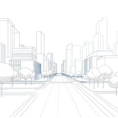 Obraz premium Architectural Sketch of a Modern City Street with Buildings and Trees