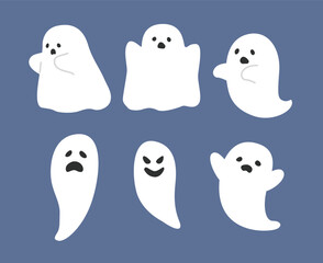 Obraz premium Collection of cute white ghosts with various facial expressions
