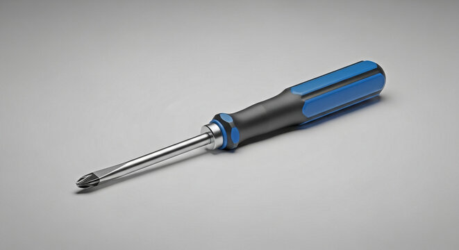 Blue and black handled screwdriver with silver tip tool