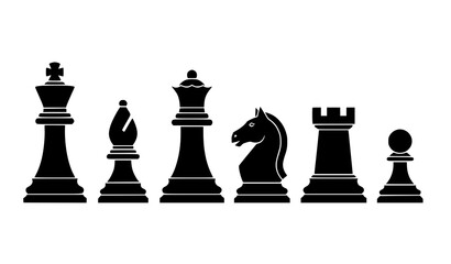 Flat Black Silhouette Vector Chess Pieces Set on White Background © MstMinara