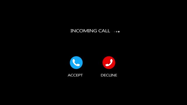 Animated incoming call phone icon ringing on black background. incoming call concept on mobile phone screen. mobile Notification alert animation