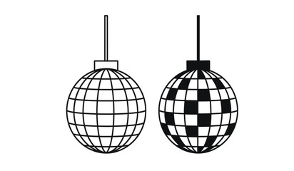Fototapeta premium Two disco balls hanging from the ceiling in black and white