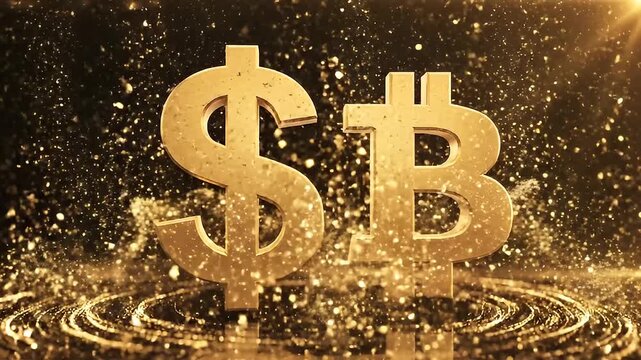 Golden dollar and bitcoin symbols combined.