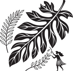 Tropical Leaf and Hula Dancer Motif © HM