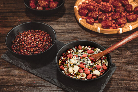 Legumes and Beans Ingredients Display on Rustic Table