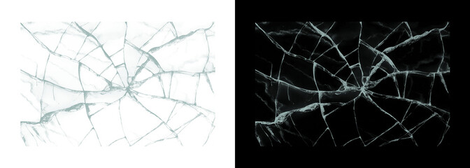 Obraz premium Cracked glass shattered windowpane on white and black backgrounds