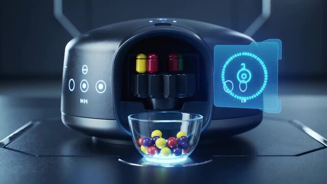 Futuristic Smart Dispenser Drops Colorful Capsules into Glass Cup