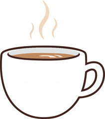 Steaming hot coffee in a white cup simple illustration.