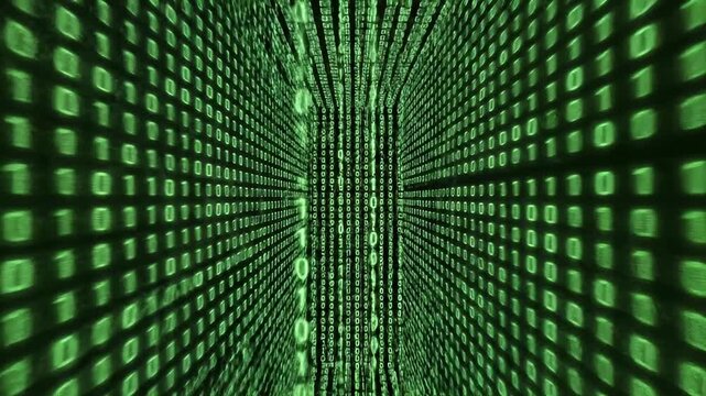 Green Binary Code Tunnel Background.