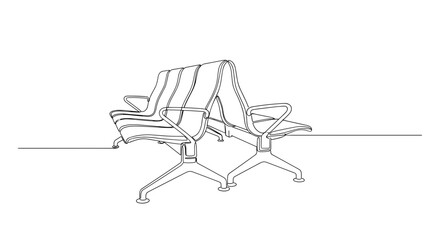 Line art airport waiting chairs in minimal monochrome style