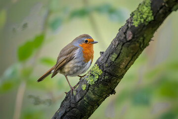 Obraz premium A small bird perched on a mossy tree branch