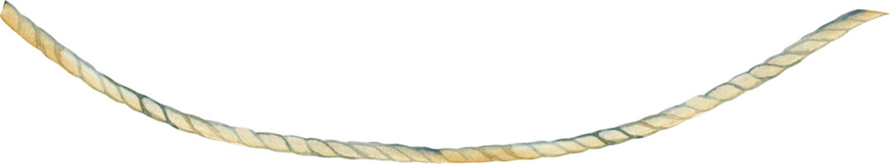 Hand drawn watercolor curved rope element with realistic twisted texture. Nautical jute cord illustration for marine themes, rustic decor, and frames. © Natali_Mias